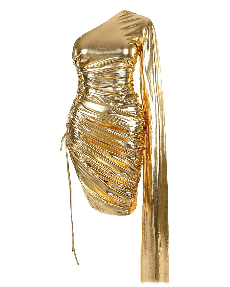 European And American New Golden Strap Shoulder Formal Dress