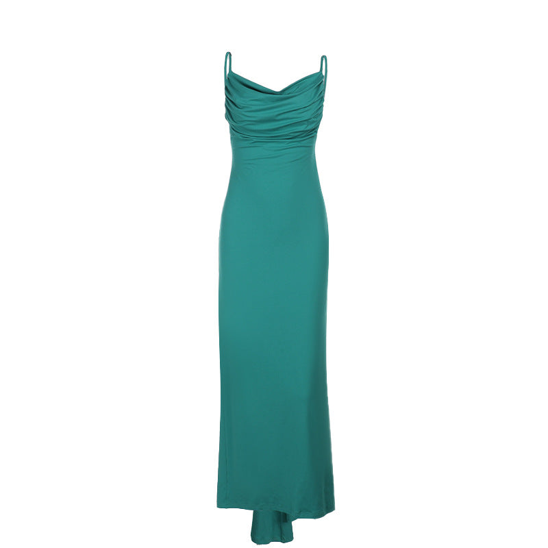 Backless Pleated Sheath Women's Leisure Vacation Long Dress