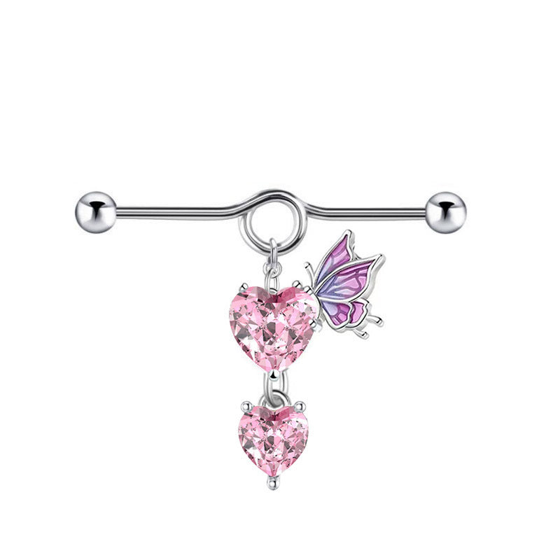 Peach Heart Dripping Oil Butterfly Nose Ringd