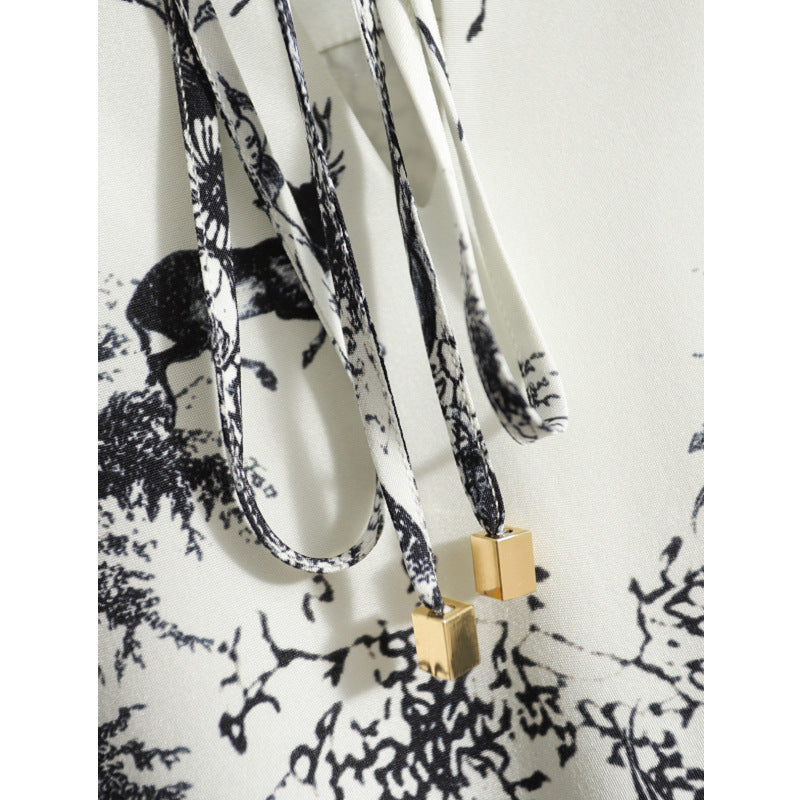 Elastic Heavy Crepe Silk Lantern Sleeve Dress