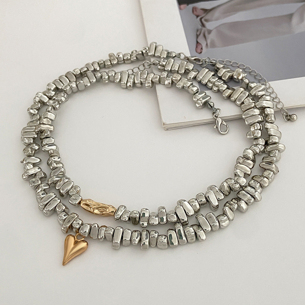 Euro-American Light Luxury Irregular CCB Beaded Clavicle Chain Geometric Bent Tube Necklace For Women