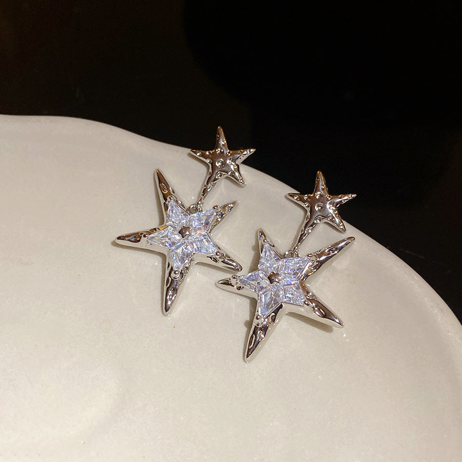 High-end Silver Needle Zircon Star Pendant Earrings