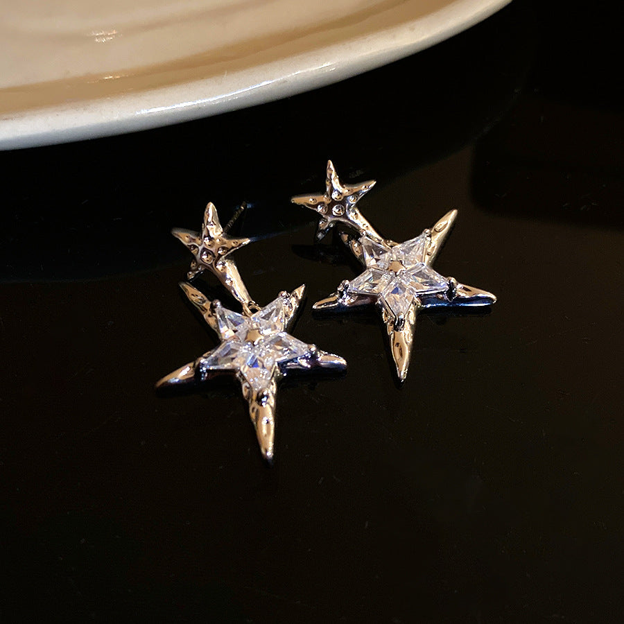 High-end Silver Needle Zircon Star Pendant Earrings