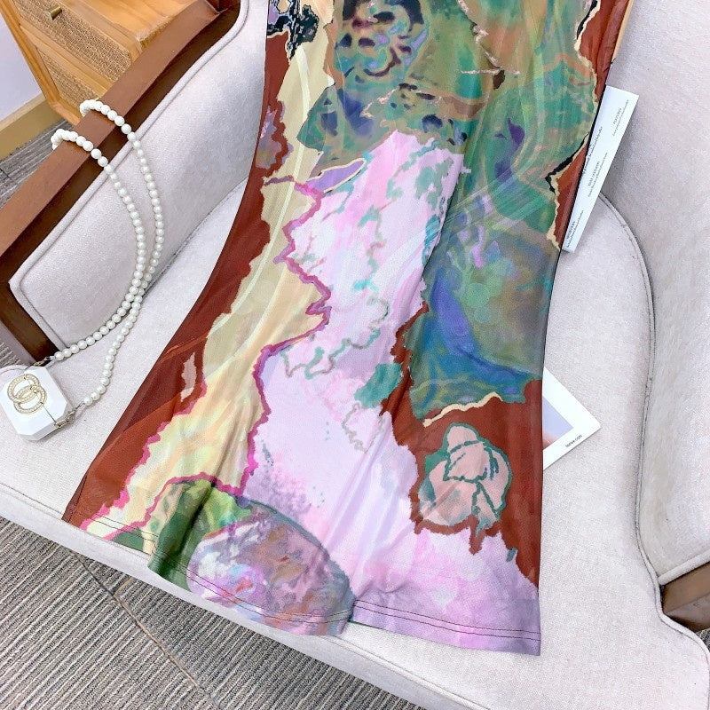 New Chinese Style Front And Back Wearable Contrast Color Cheongsam Dress