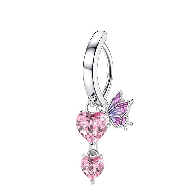 Peach Heart Dripping Oil Butterfly Nose Ringd