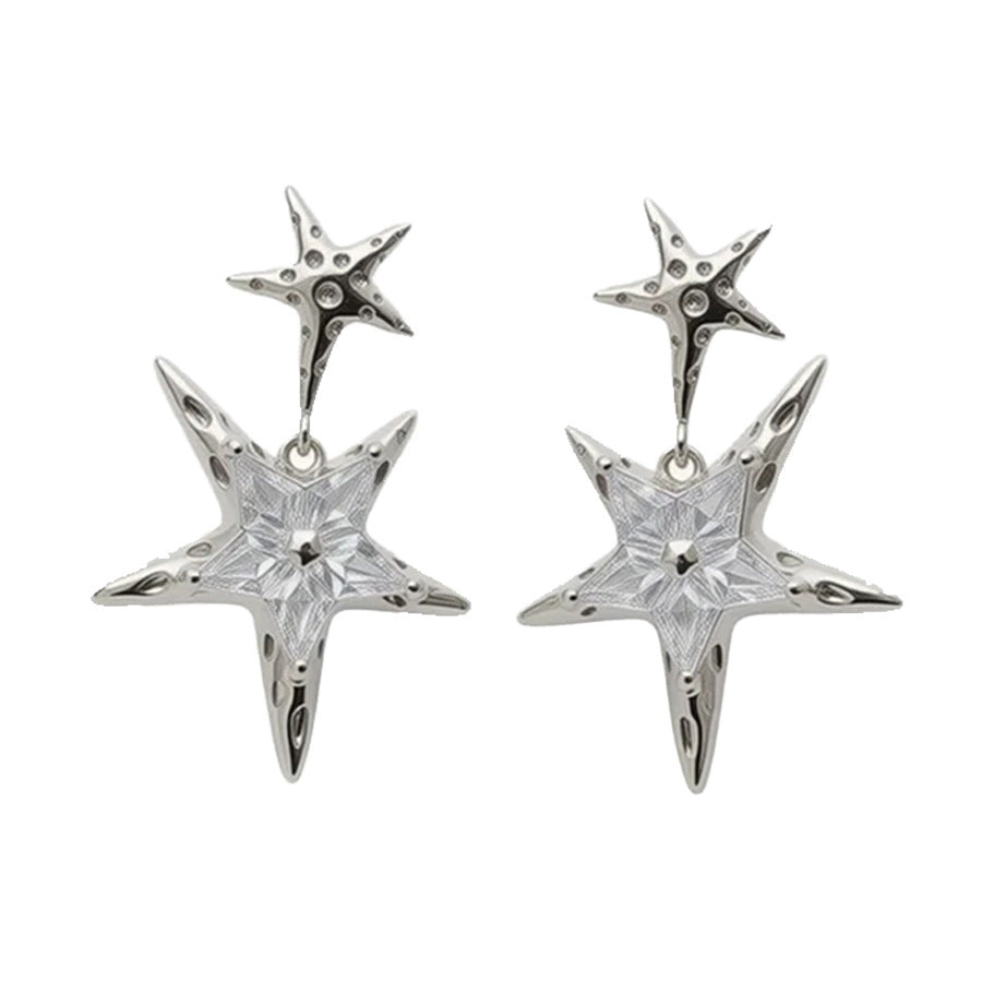 High-end Silver Needle Zircon Star Pendant Earrings