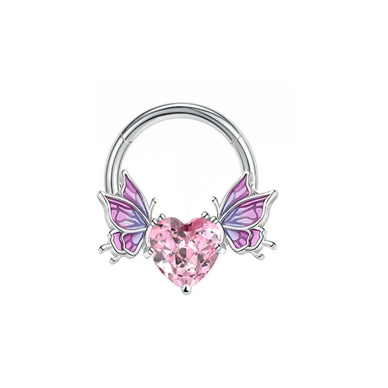 Peach Heart Dripping Oil Butterfly Nose Ringd