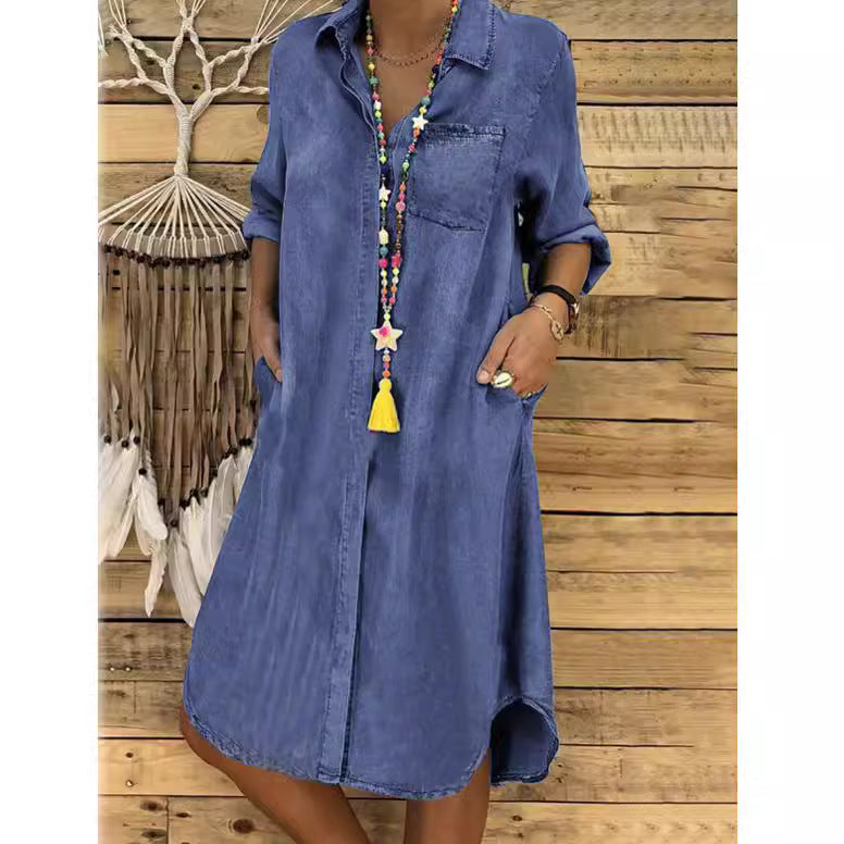 Women's Denim One-piece Dress Solid Color Casual Skirt