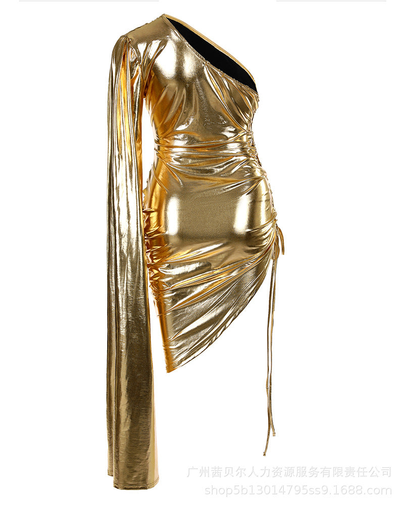 European And American New Golden Strap Shoulder Formal Dress